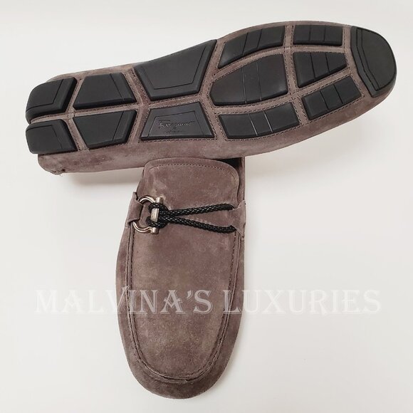 SALVATORE FERRAGAMO SHOES FRONT DRIVING LOAFERS SUEDE BRAIDED GANCINI - Picture 14 of 16